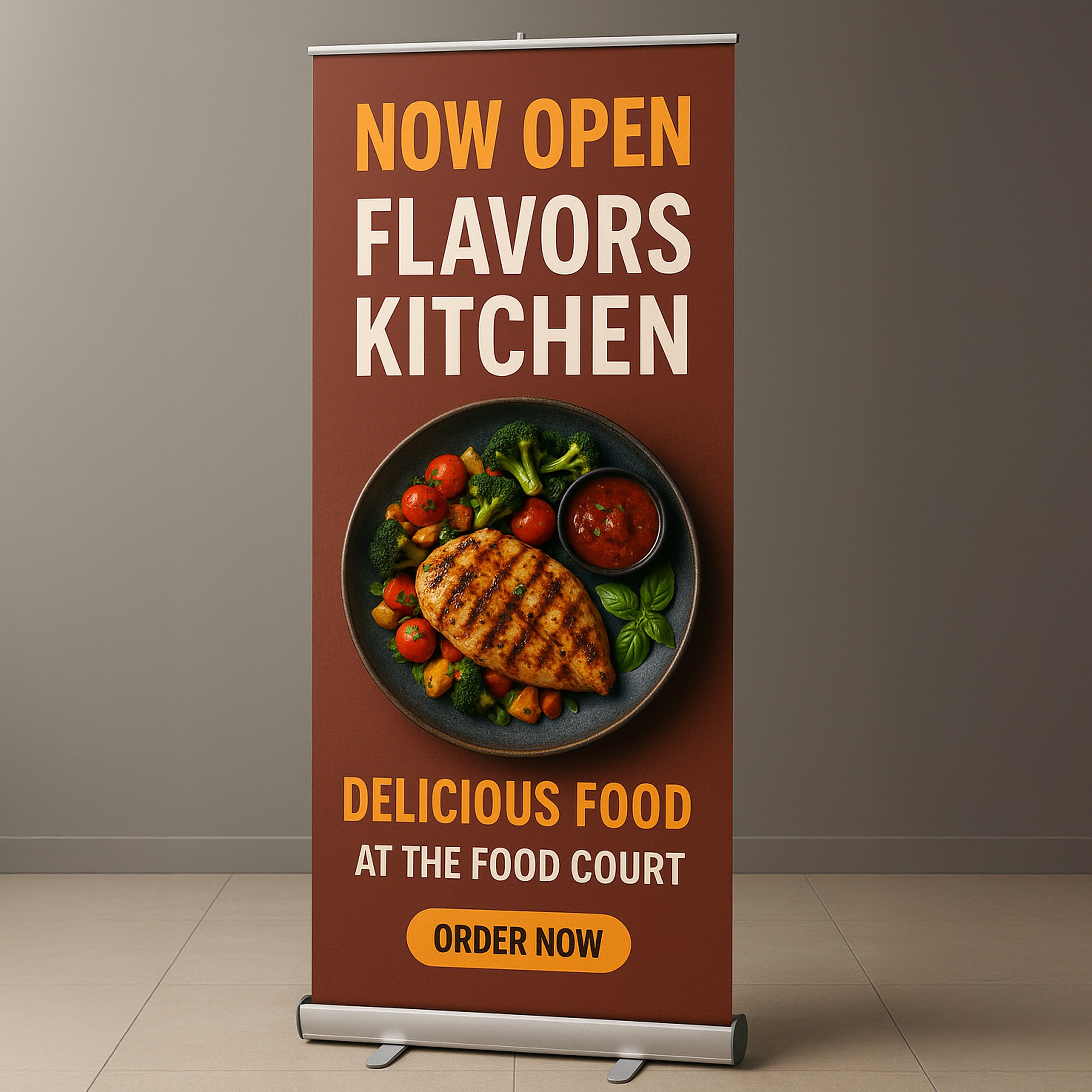 Roll-up banner stand restaurant promotion example
