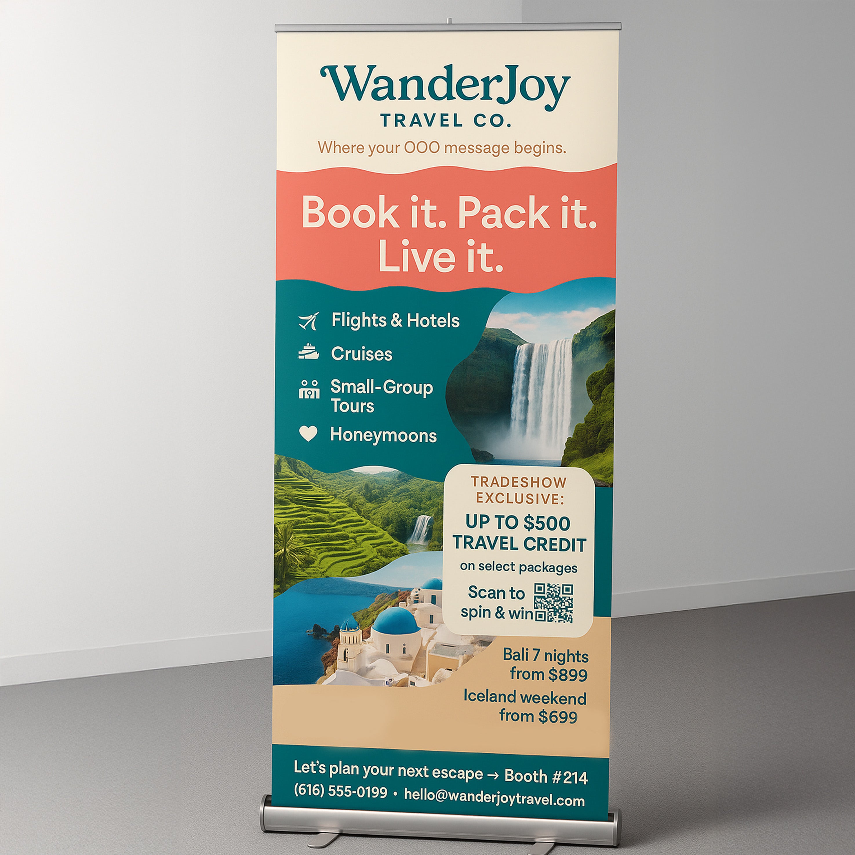 Roll-up banner stand travel booth example
