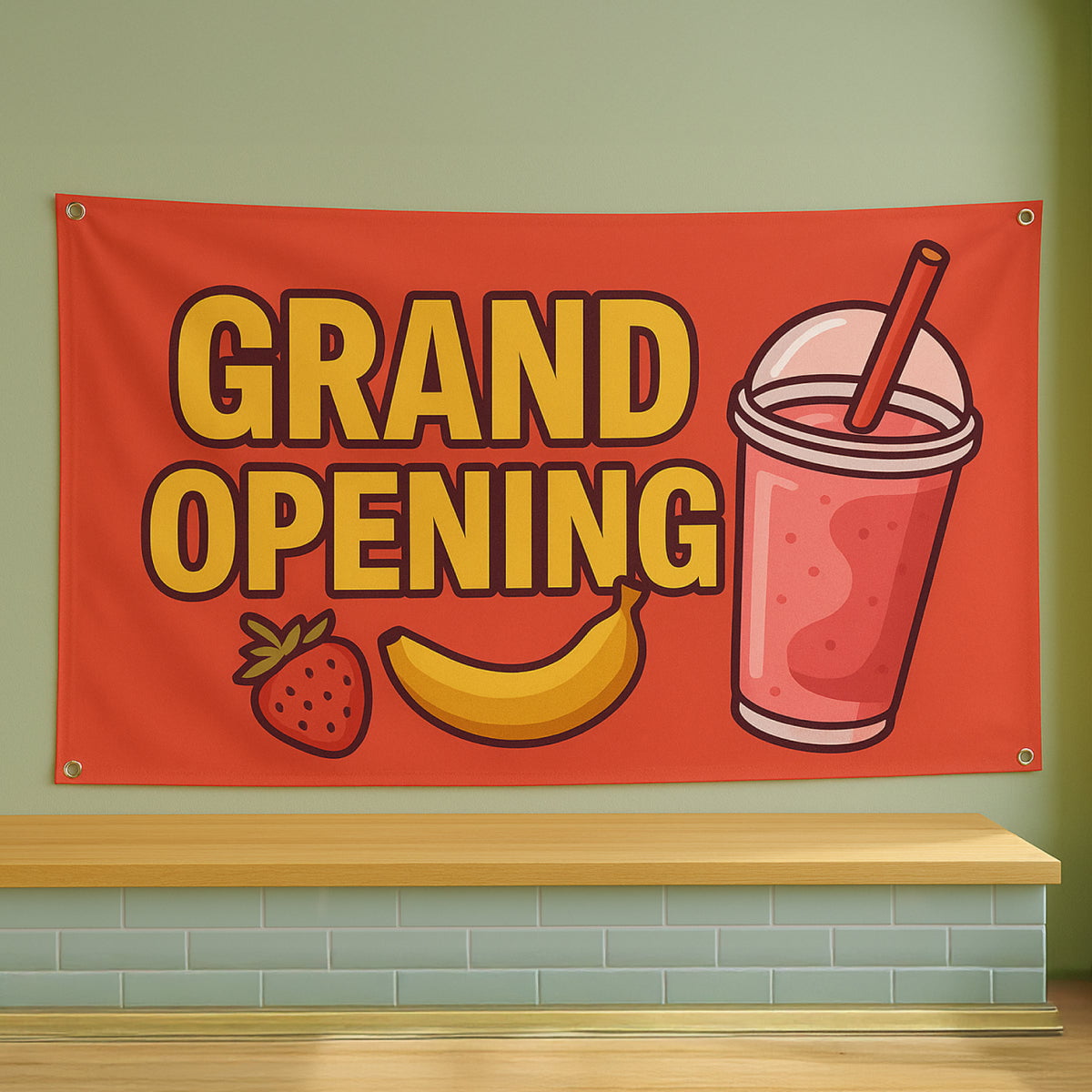 Grand opening storefront vinyl banner with grommets
