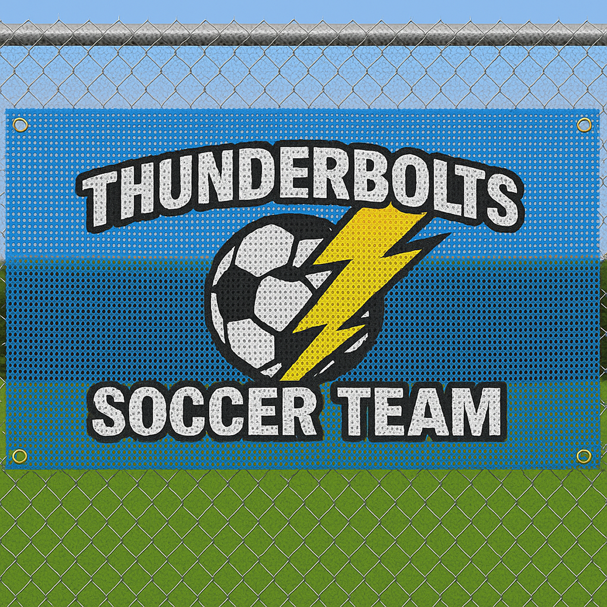 Outdoor team banner with corner grommets